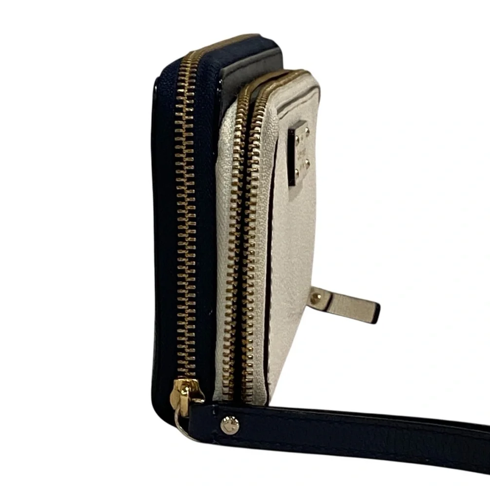 Kate Spade Navy Blue & White Large Double Zip Wallet - Very Good Condition